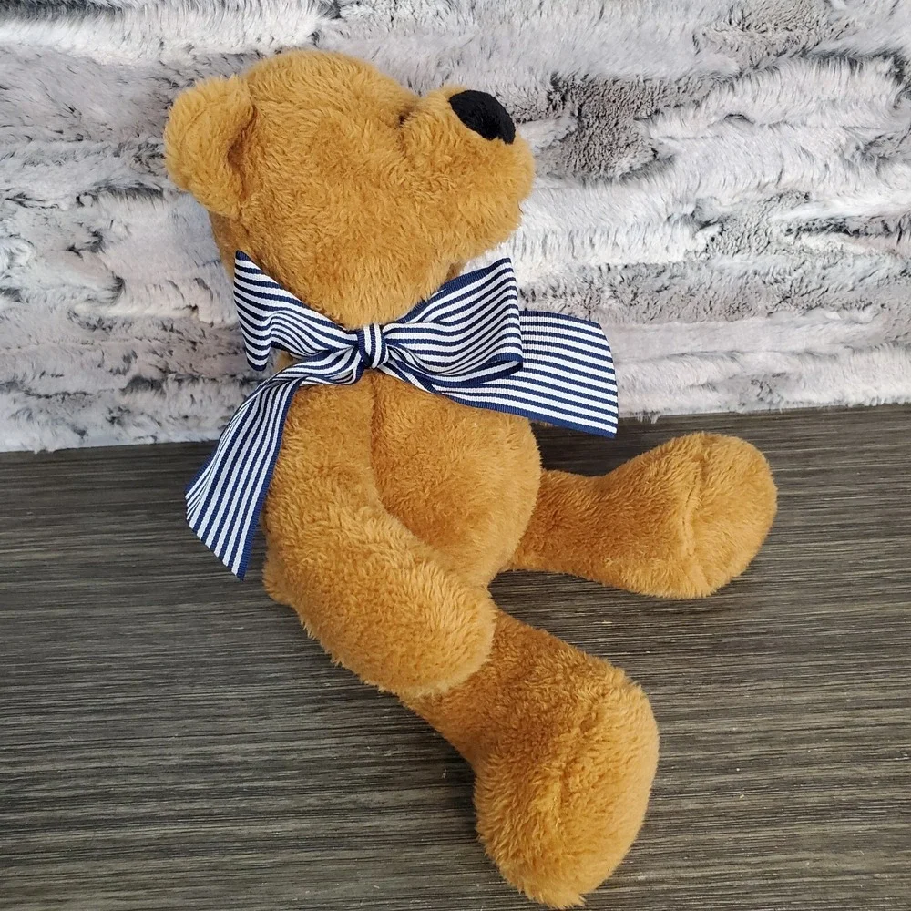 Animal Adventure Brown Teddy Bear Plush Navy Stripe Bow 12
